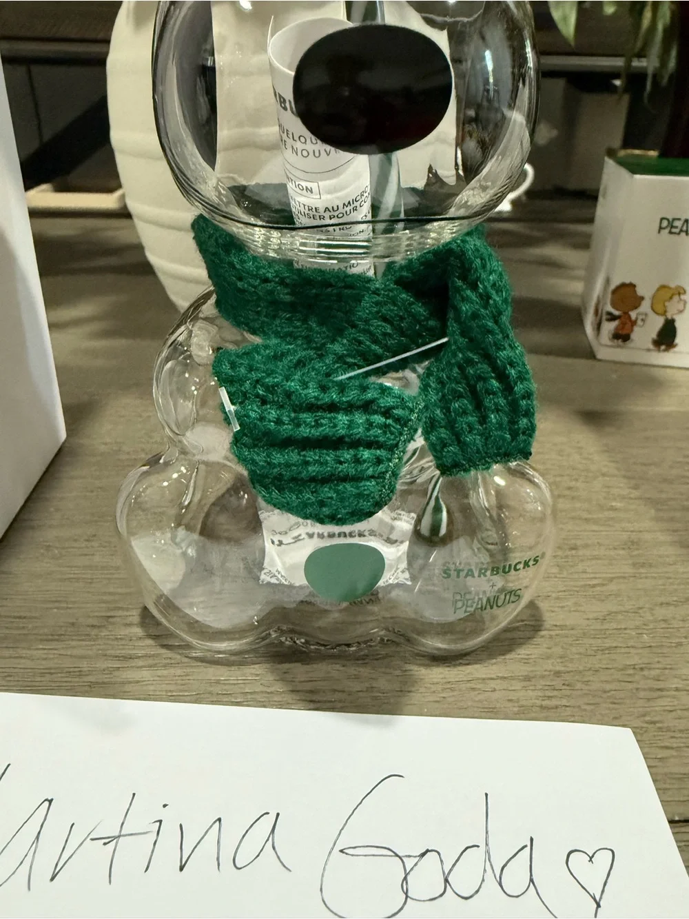 Snoopy Glass Cup Starbucks NEW WITH BOX